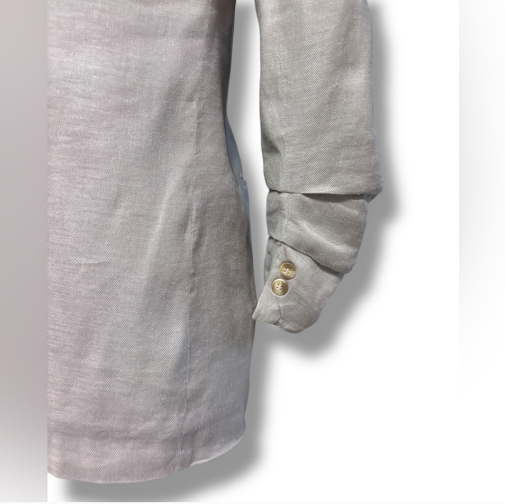 MAGASCHONI Grey Single Button Linen Blend Blazer with Pleated Sleeve - Picture 5 of 7